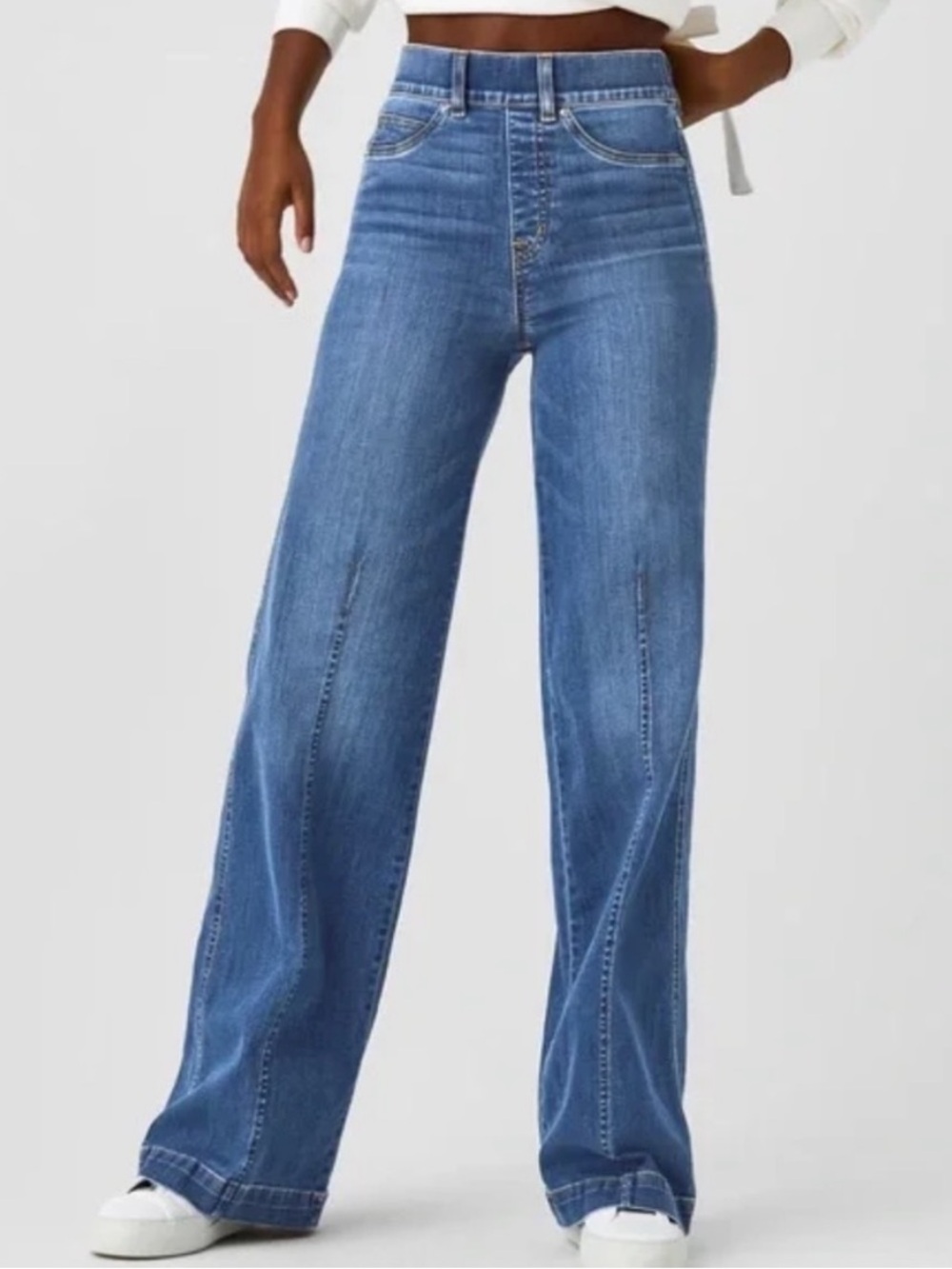 Spanx Seamed Front Wide Leg Jeans Vintage Indigo Size XL